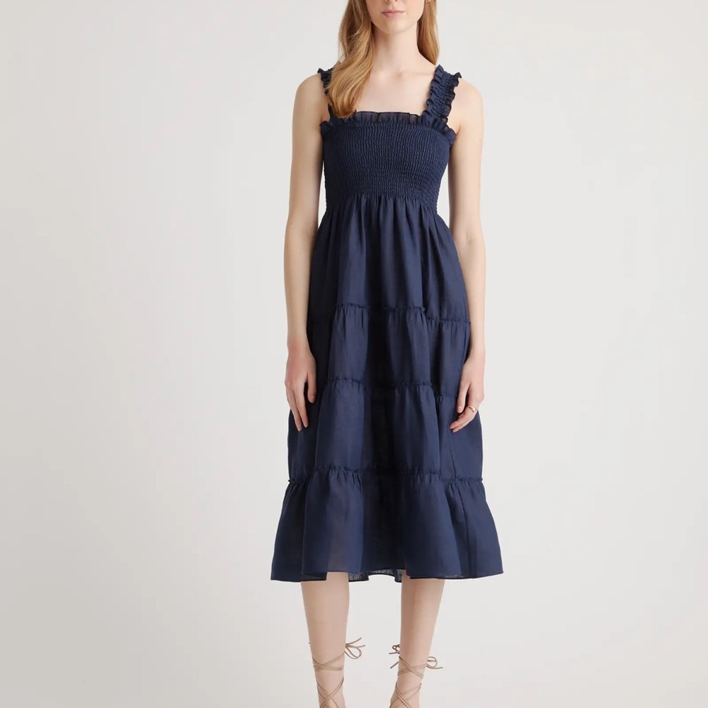 Quince 100% European Linen Smocked Midi Dress size L